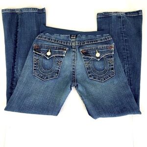 True Religion Pea in A Pod Twisted Seam Flare Denim Maternity Jeans Size 31